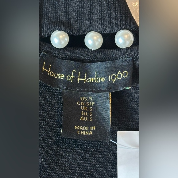 House of Harlow 1960 Black Pearl-Embellished Top Size SP New With Tags - Picture 2 of 7